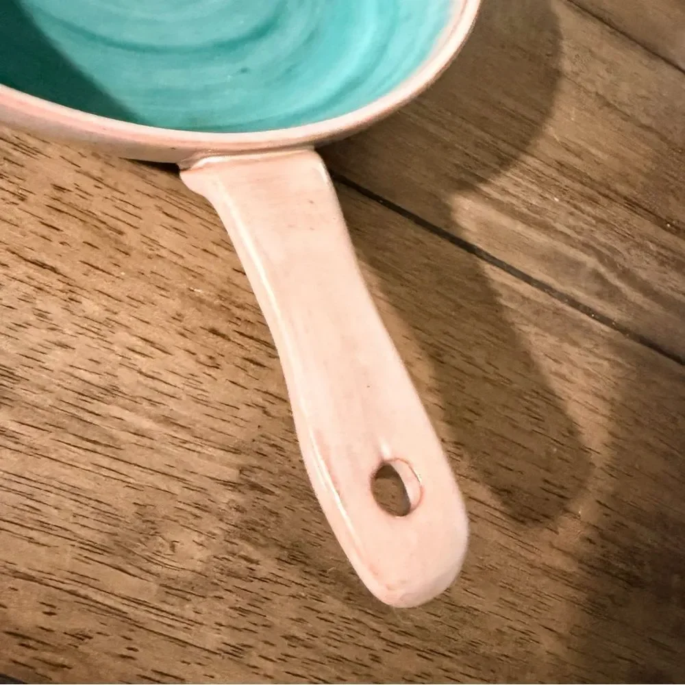 Stangl Pottery Terra Rose Ceramic Skillet Turquoise Vintage 1940s–1960s